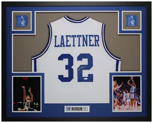 Christian Laettner Autographed & Framed White Duke Jersey Auto JSA Cert - Picture 1 of 5