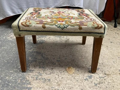 Vintage Brown Wooden Frame Footstool with Tapestry Top 46 x 30 cm x 32 cm high - Image 1 of 4