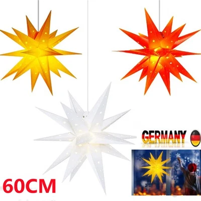 60cm 3D Leuchtstern Weihnachtsstern beleuchtet Innen Außen Advent Stern Deko DE - Bild 1 von 4