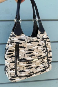 Bolso de Mano TOD’S Raro de Lona y Cuero - Estampado de Esquí Acuático - Hecho en Italia - Imagen 1 de 24