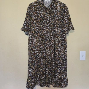 Moa Moa Womens Tiered Floral Collared Dress Sz 2x Fall Boho Hippie Short Sleeve - Picture 1 of 9