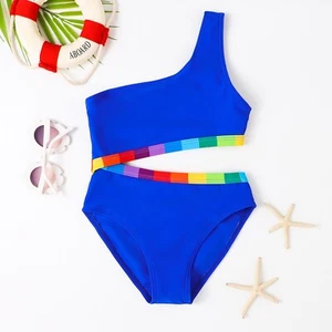Kids Girls Bodysuits Wetsuit Swimsuit Sunsuit Swimwear Rainbow Color Beachwear - Picture 1 of 20