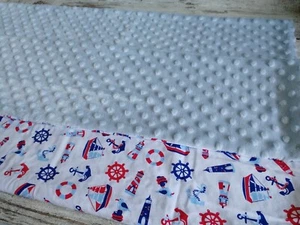 Baby boy blanket, made from cotton and soft plush fabric, nautical theme - Picture 1 of 2