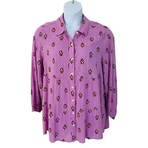 Style & Co Women's Plus Size 2X Ikat Tiered Long Sleeve Purple Shirt NEW - Picture 1 of 6