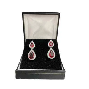 White Gold Finish Red Ruby Created Diamond Bracelet and Earring Set-Box included - Picture 1 of 8