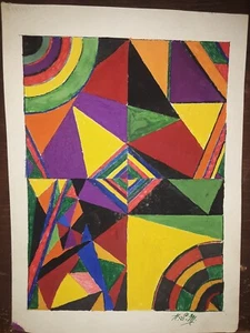 Mid Century Original Geometric Abstract Watercolor Painting Signed H. S. Mason - Picture 1 of 3