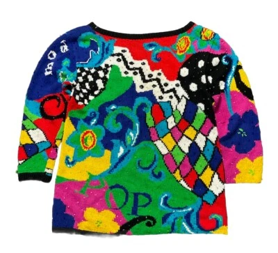 Suéter Vintage Adrienne Vittadini Arte Pop Años 90 Cuentas Floral Talla L Arte Para Usar Foto 1 de 4