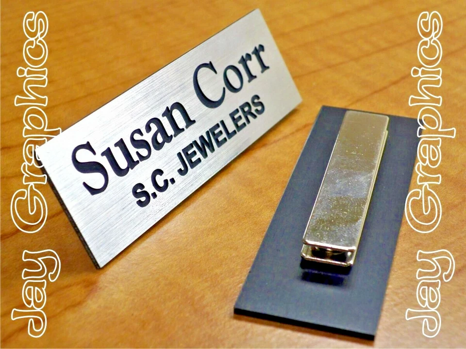 Custom Engraved 1x3 Brushed Silver Name Tag | Badge & Magnet | Employee Magnetic