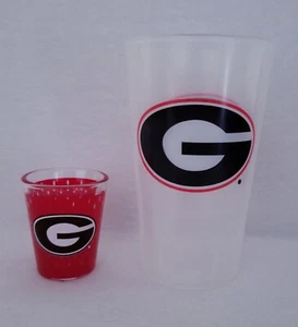 Georgia Bulldogs NCAA Red Logo Shot Glass 2 Oz. & Drinking Cup 12 Oz. - Picture 1 of 8