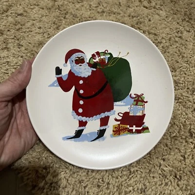 Threshold Christmas Stoneware Appetizer Dessert Salad Plate Black Santa Claus - Image 1 of 3