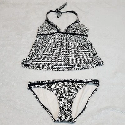 Converse Blanco Negro Logo Estampado 2 Piezas Halter Top Bikini Traje de Baño Parte Inferior de Natación L Foto 1 de 4