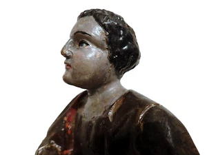Spanish Colonial Santos Polychrome Wood Figure Antique Glass Eyes - Picture 1 of 14