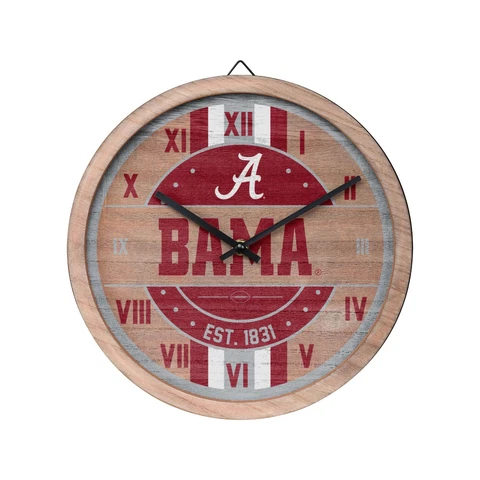 Alabama Crimson Tide Logo Barrel Wall Clock Wooden - Man Cave Office Decor NEW Cover