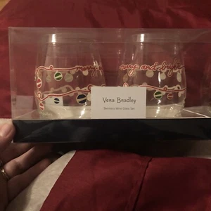 NEU VERA BRADLEY PAAR {2} 17 OZ STIELLOSE WEINGLÄSER URLAUB WEIHNACHTEN 2er SET - Bild 1 von 7