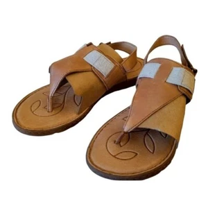Born Brown Tan Leather Thong Strap Back Sandals Size 10 - Picture 1 of 5