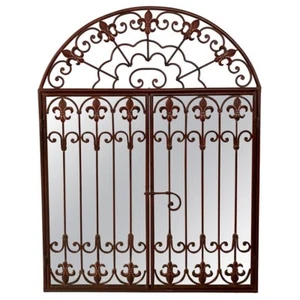 French Louis XVI Style Wrought Iron Two-Door Arched Mantel or Wall Mirror - Picture 1 of 12