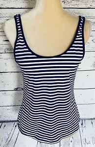 Gap Women’s Medium Juniors Tank Top Blue White Striped Silky Stretch Lined Shelf - Picture 1 of 8