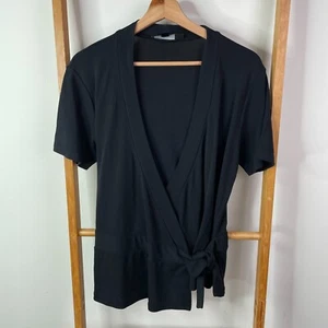 Sportscraft Blouse Top Womens Large Black Wrap Tie Side Short Sleeve V-Neck - Picture 1 of 10