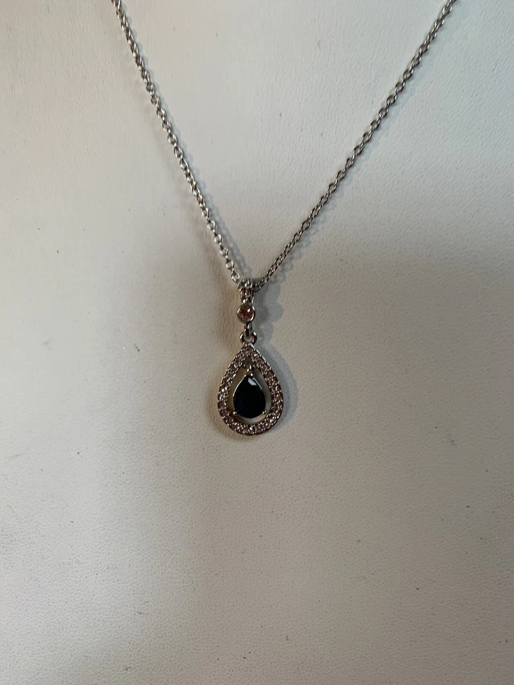 Carolee silver tone blue stone teardrop 18" necklace P308