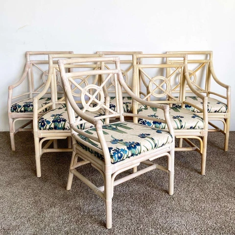 Bohemian McGuire Target Style Rattan Bamboo Dining Side Armchairs - Set of 6 Cover