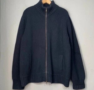 LL Bean Signature Sweater Mens Size L Navy Full Zip Cardigan Cashmere Wool Blend - Picture 1 of 5