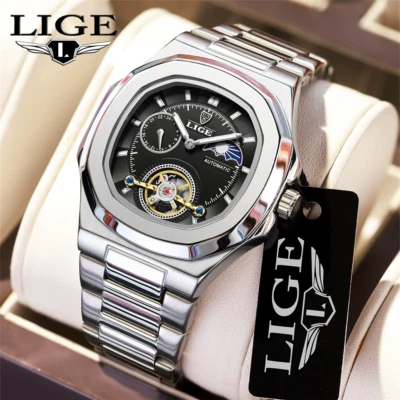 LIGE Men Watch Fashion Automatic Mechanical Wristwatch Square Male Watches Gift - Image 1 of 4