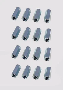 Paquete de 16 tuercas hexagonales de acoplamiento hexagonales de hilo fino de 1/4-28 X 7/8" de largo con placa de zinc - Imagen 1 de 1