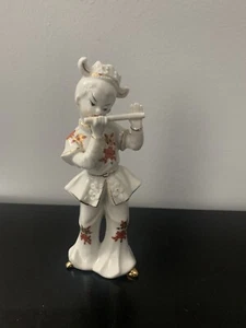 Japanese Figurine Boy Playing Flute Porcelain Gold Gild Accents Vintage Japan - Picture 1 of 7