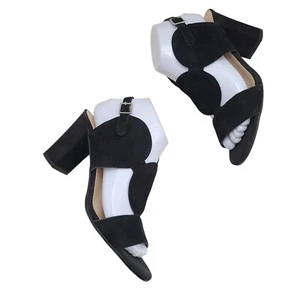 Linea Uno Womens Block Heels US 7.5 Black Italian Velvet Leather Shoes EU 38 - Picture 1 of 10