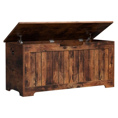 Cofre de almacenamiento de madera con bisagras de seguridad banco de entrada marrón rústico Foto 1 de 4