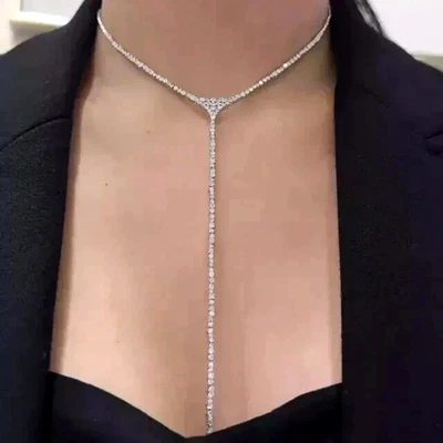 Collar Lariat para mujer de diamantes creados en laboratorio de corte redondo de 11 quilates enchapado en oro blanco de 14 quilates Foto 1 de 4