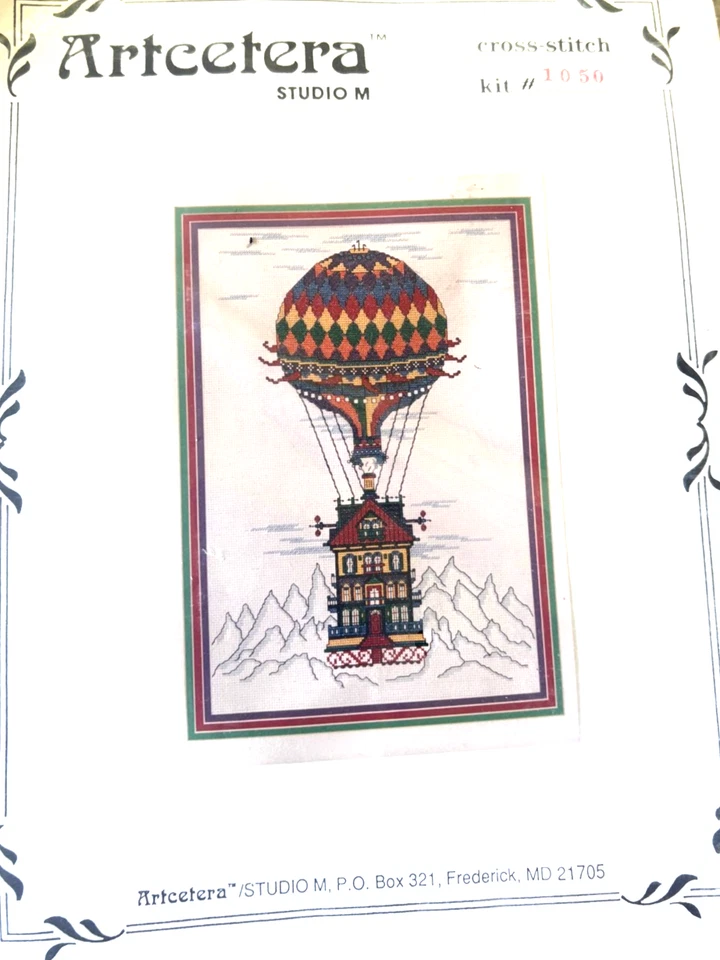 Studio M Artcetera HOT AIR BALLOON Cross Stitch Kit #1050 House Mountains NEW - Image 1 of 3