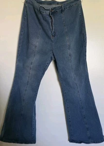 Flare Bell Bottom High Waisted Hippie Western Curvy Stretch Womens 3XL Jeans - Picture 1 of 14