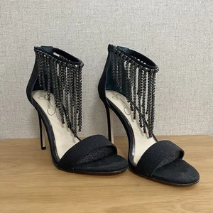 Jessica Simpson JS-JIENA Womens Black Micro Flash Open Toe Heels Size 7M - Picture 1 of 10