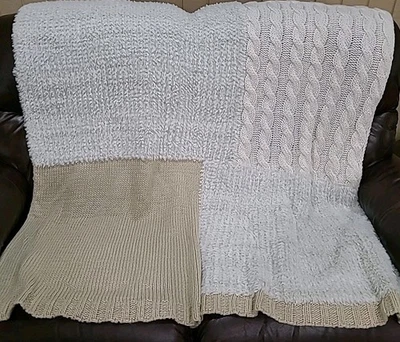 Boho Felpa Patchwork Tejido Vellón Reversible Nieve/Crema/Bronceado Tiro 54" X 64" Foto 1 de 4