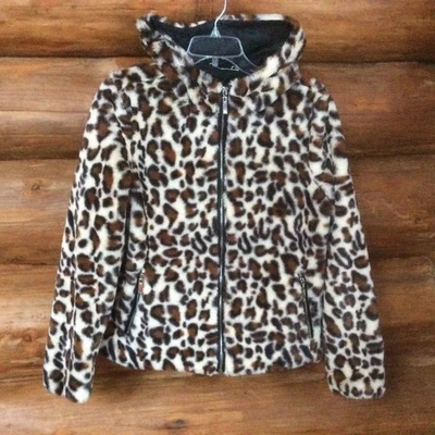 Chaqueta J2 Jou Jou Leopardo Estampado Animal Felpa Piel Sintética Con Capucha Cremallera Talla Pequeña Foto 1 de 4