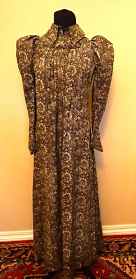VTG 18th c Victorian Cotton Black Floral Paisley Mutton Sleeve Prairie Dress 3XS - Image 1 of 4