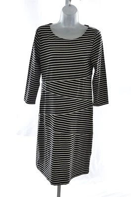 Vestido recto Charter Club para mujer manga 3/4 a rayas elástico, azul marino profundo, S  Foto 1 de 4