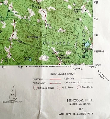 Mapa Suncook Nuevo Hamphire 1957 Topographic Geo Survey 21 x 17" TOPO1 Foto 1 de 3