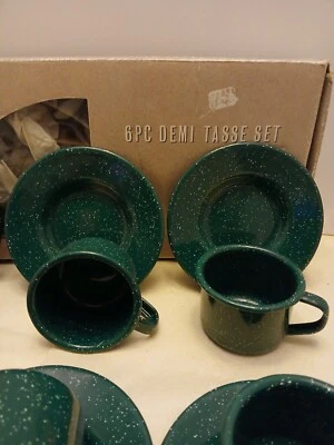 12 Piece Demi CUPS Small Mugs ,saucers.green granitware. in oriiginal box - Image 1 of 3
