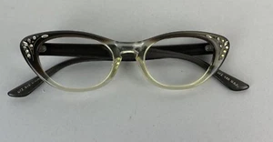 VTG. 50s Cat Eye Glasses Sunglasses Eyewear Frames with Rhinestones + Etched - Picture 1 of 9