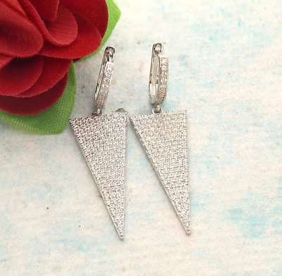 925 Silver 3 CT Round Cut Cubic Zirconia Pave Set Arrow Shaped Drop Earrings - Image 1 of 4