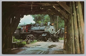 Vtg Postcard #15 Train, Bartonsville Covered Bridge Steamtown Bellows Falls VT - Picture 1 of 2