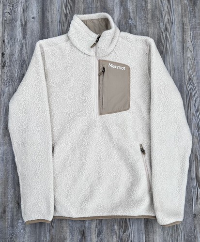 OFF WHITE Giacca uomo Marmot Polartec bianco sporco mezza zip manica lunga pile taglia M K3