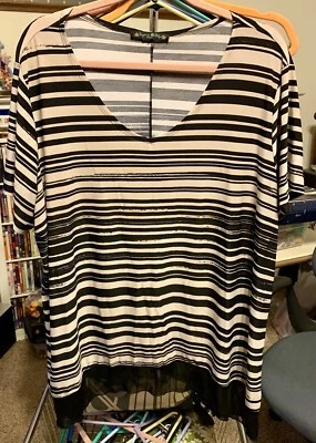 👚Suzie In The City - Blusa a rayas negras y tostadas - Talla 20 - Talla grande👚 Foto 1 de 3