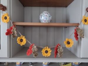 🍂🌻Crochet Oak Leaves & Sunflower Autumn Bunting Garland/Home Decor/Garden Room
