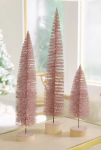 August & Leo Glitter Bottle Brush Trees Set of 3 PINK - Picture 1 of 11
