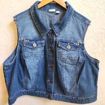 Cato синий Jean жилет 22/24 Вт с заклепками воротник кнопка спереди укороченный жилет карманы - Изображение 1 из 4