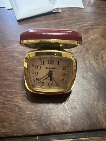 Vintage Red German Travel Mechanical Alarm Clocks With Europa Movement Cover