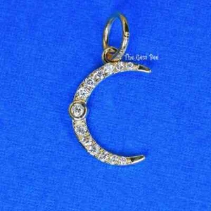 10.5mmX16.3mm 14K Solid Yellow Gold Diamond Large Crescent Moon Charm Pendant - Picture 1 of 7
